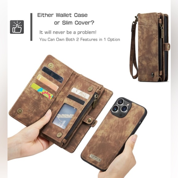 Caseme Leather 2-in-1 Flip Wallet Phone Case w/ Detachable Back Magnetic Closure - Picture 5 of 15